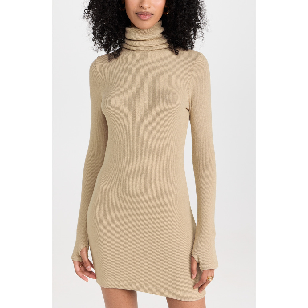 Enza Costa 'Knit' Tan Turtleneck Tunic Long Sleeve Mini Dress Size XS
